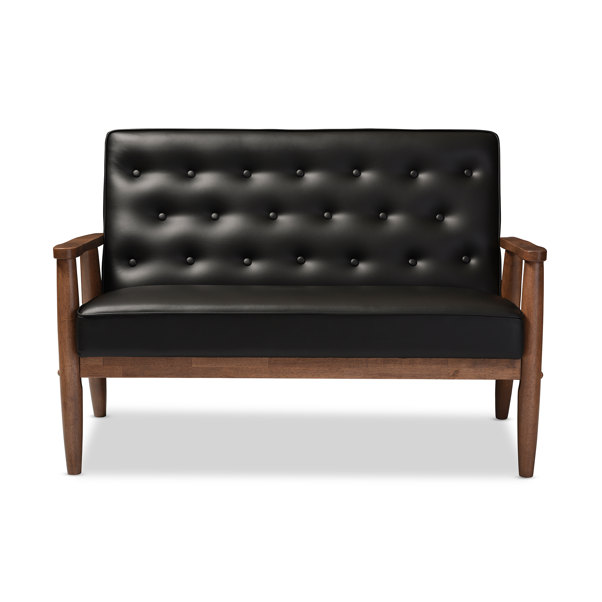 Baxton Studio Sorrento Mid-century Retro Modern Black Faux Leather Upholstered Wooden 2-seater Loveseat